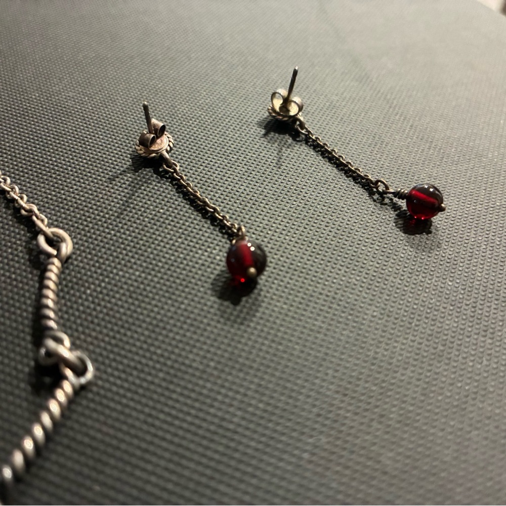 Rare Retired James Avery Garnet Necklace and Earring Set - Picture 3 of 8